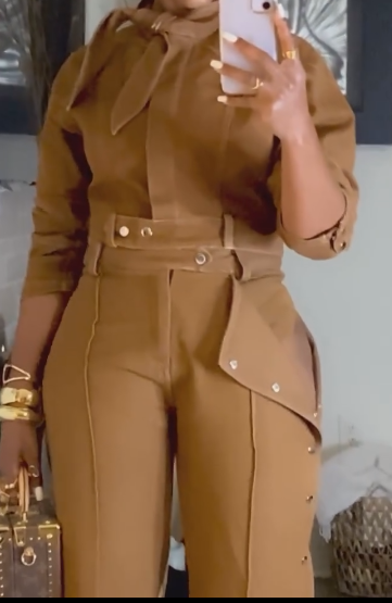 long sleeve lace up shirt jumpsuit