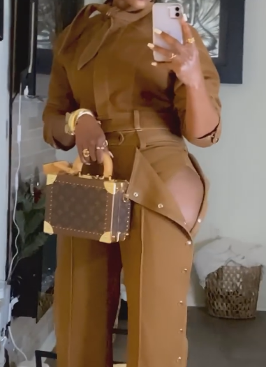 long sleeve lace up shirt jumpsuit