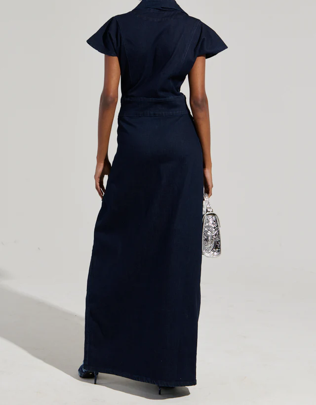 Chelsea side button denim maxi dress