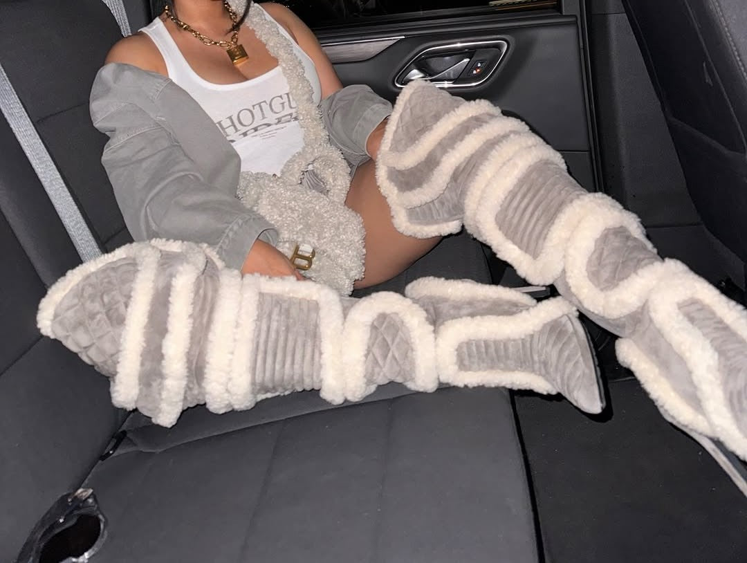 Silver Suede Python Boots