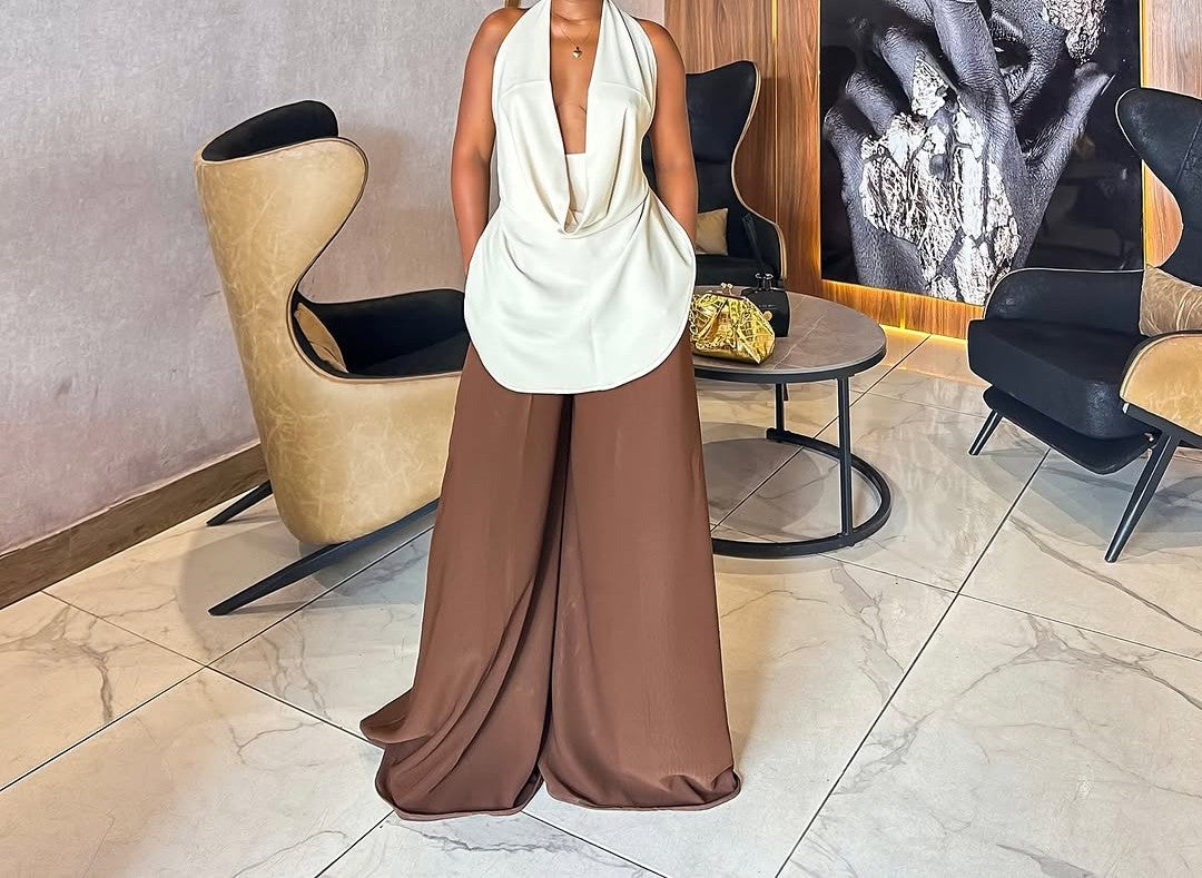 Solid color high waist wide leg pants