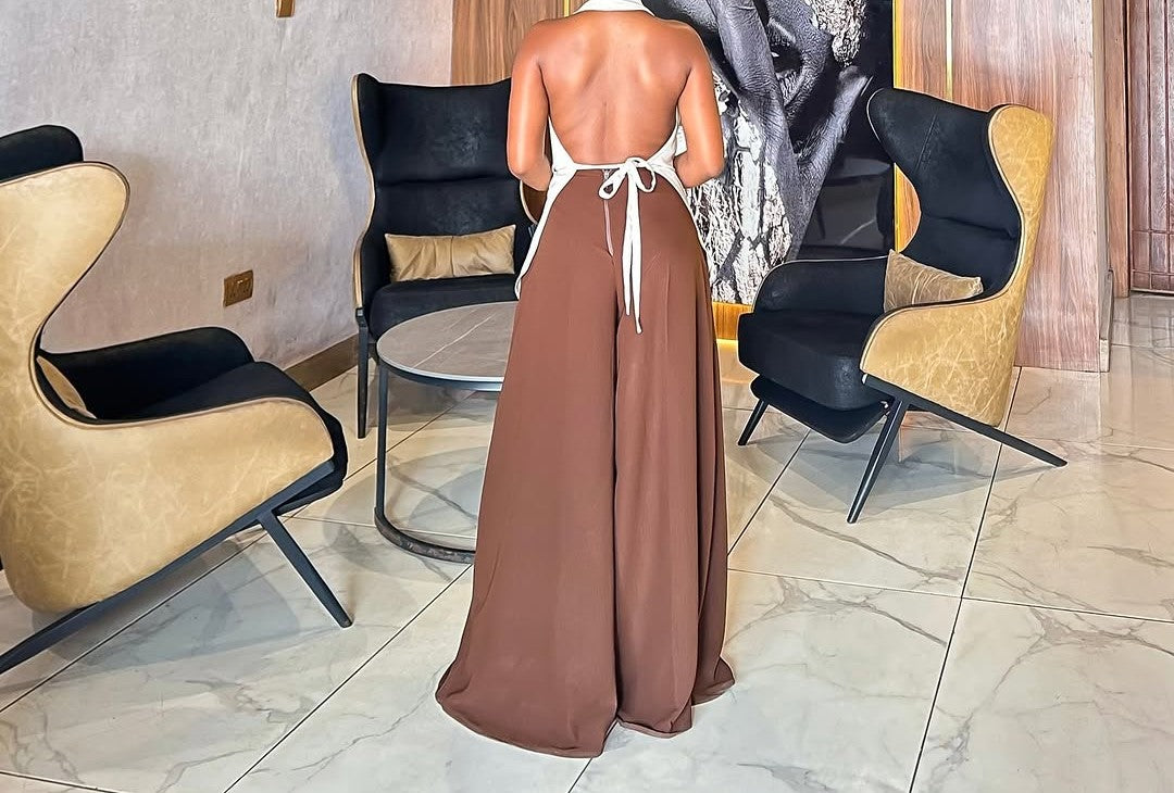 Solid color high waist wide leg pants