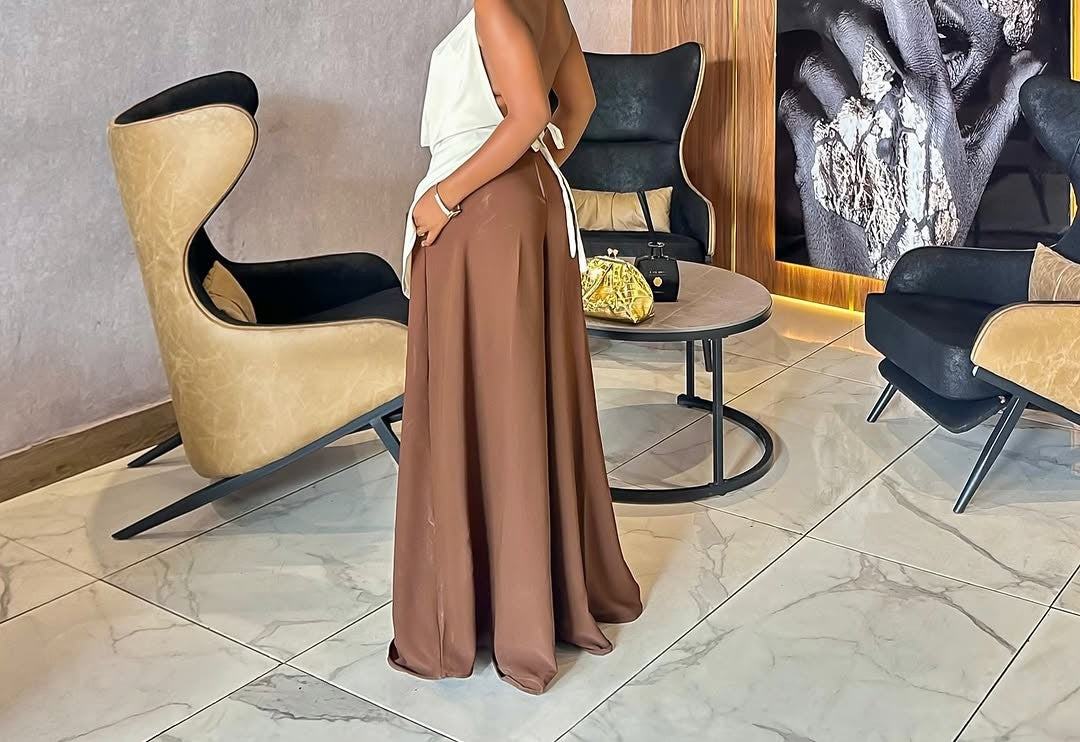 Solid color high waist wide leg pants