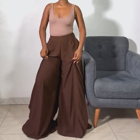 Solid color high waist wide leg pants