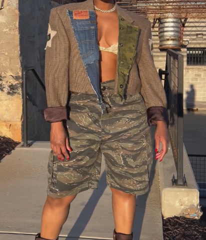 Patchwork denim blazer