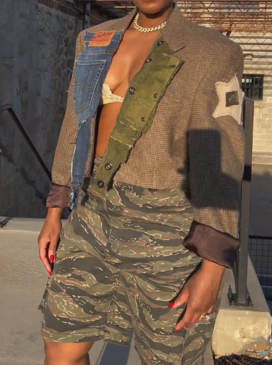 Patchwork denim blazer