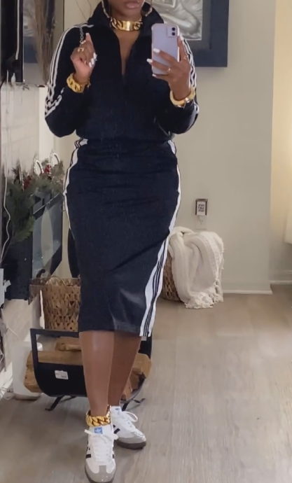 Stand collar jacket + high waist skirt sports suit