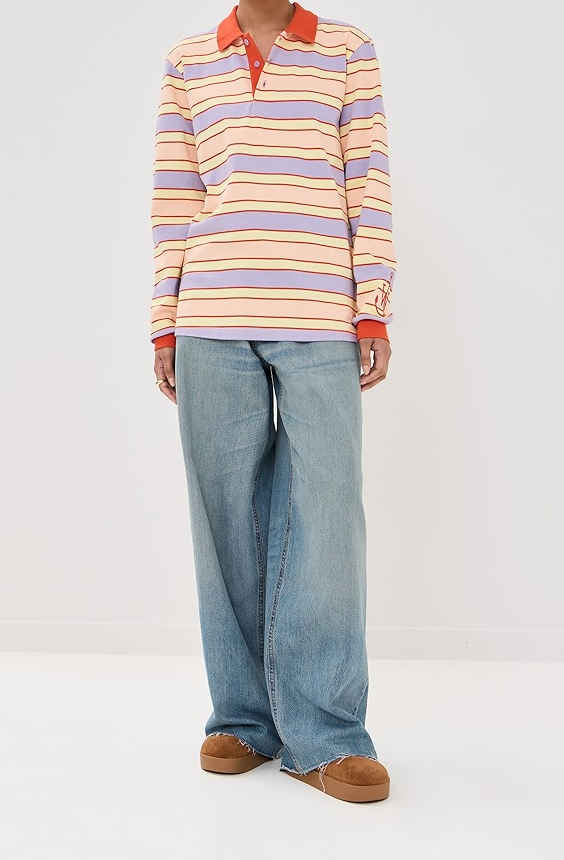 Striped Contrast Trim Polo Top