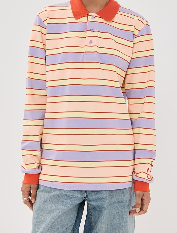 Striped Contrast Trim Polo Top