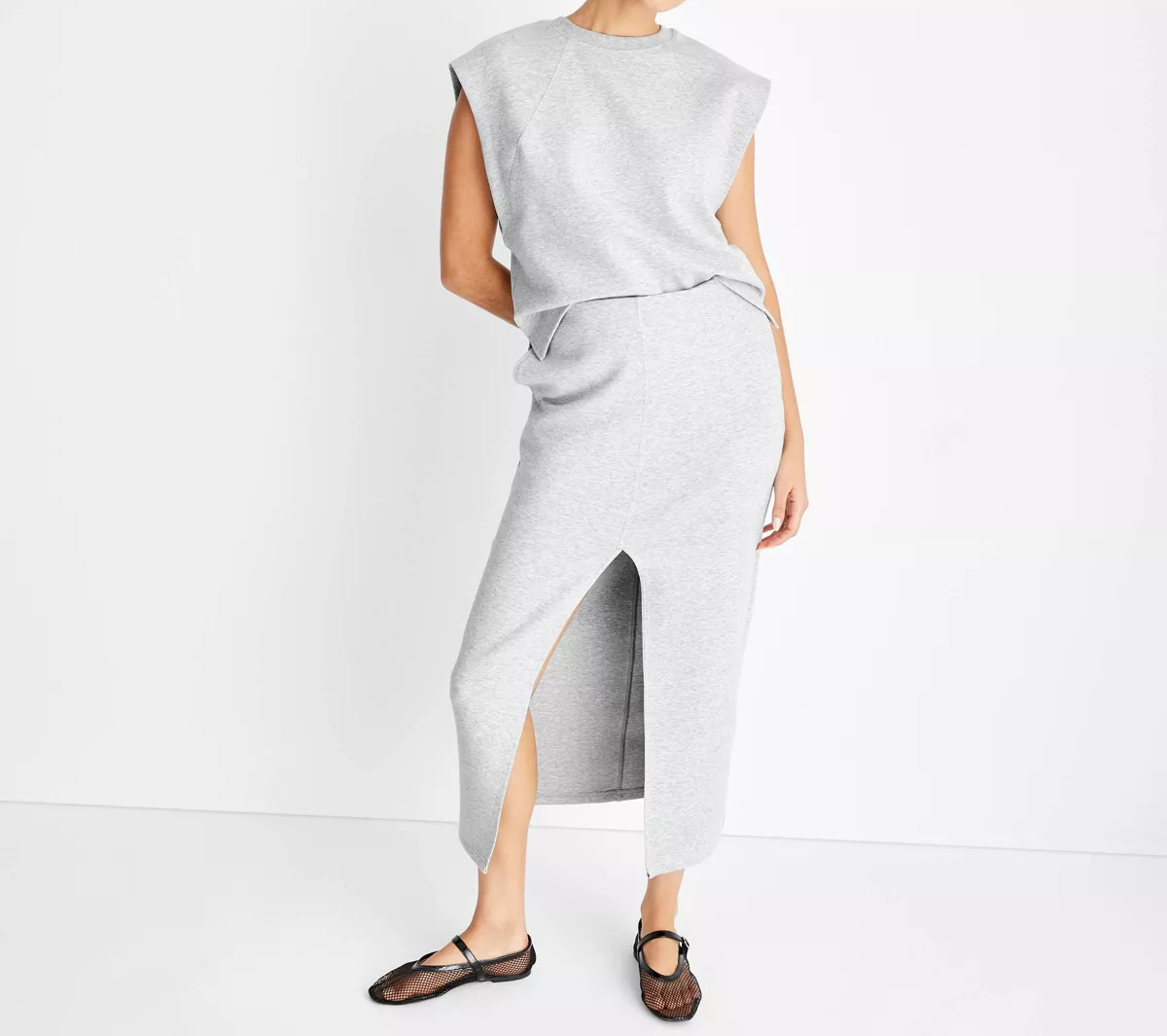 Vest + Front Slit Midi Skirt Set