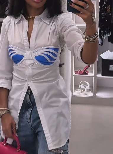 Panelled waist long shirt