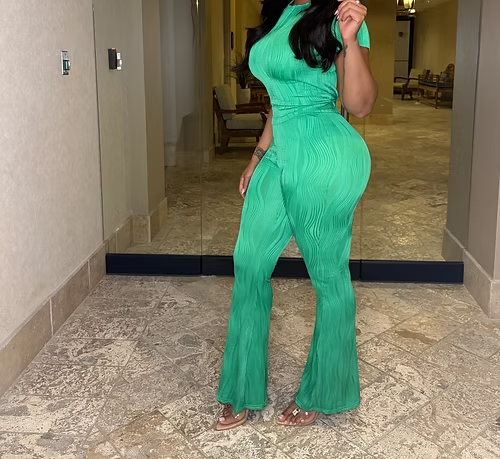 Green Elastic Ribbed Jumpsuit