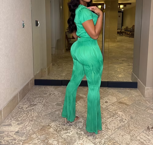 Green Elastic Ribbed Jumpsuit