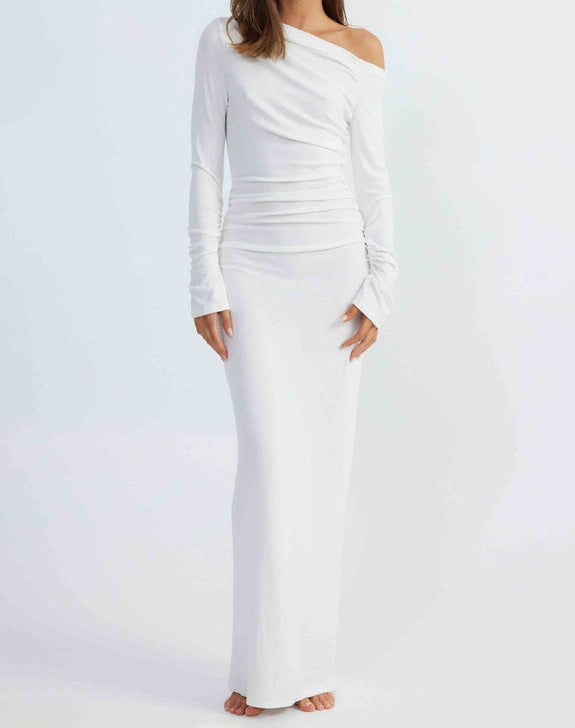 One shoulder pleated detail bodycon dress