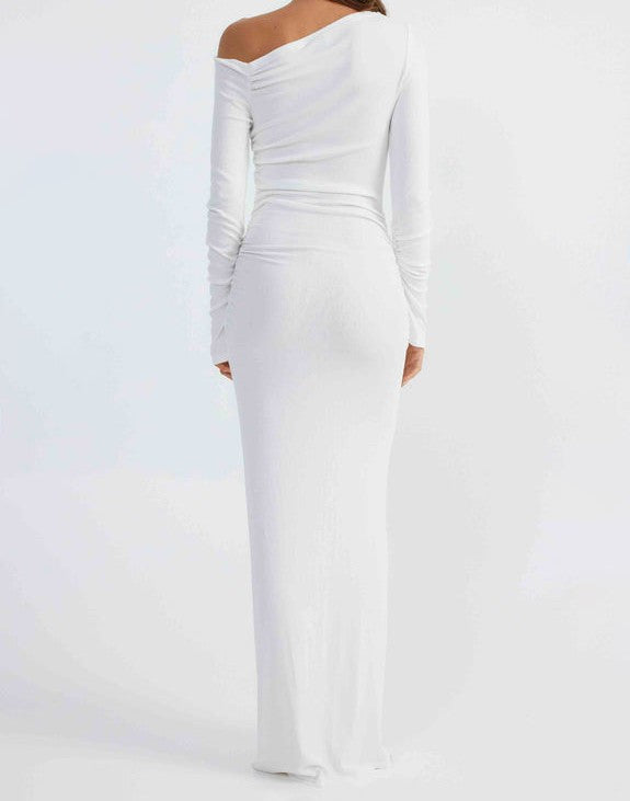 One shoulder pleated detail bodycon dress