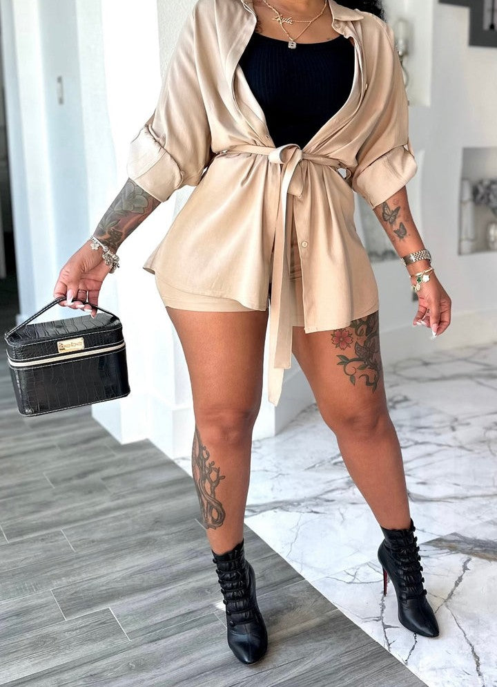 Linen tie top and shorts set