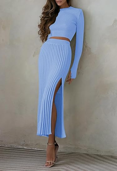 Knitted sweater pleated dress set