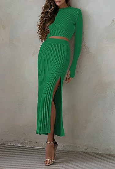 Knitted sweater pleated dress set