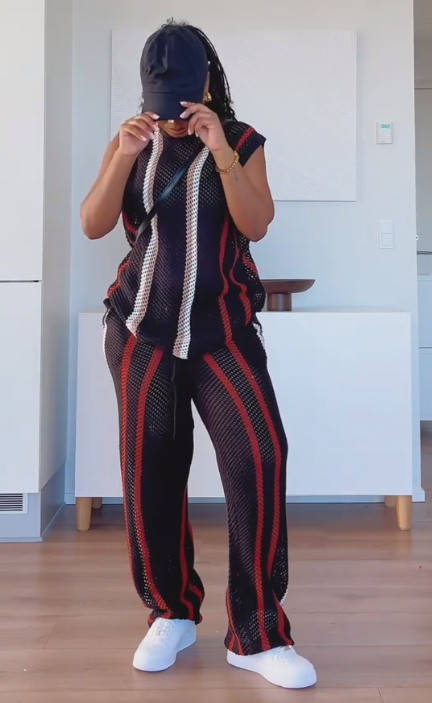 Oversized Open Stitch Stripe Knitted Tank & Pants Set