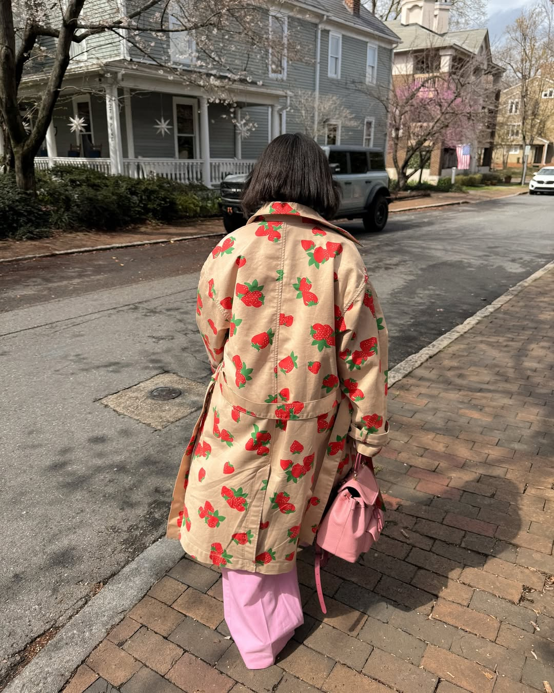 Strawberry Print Long Trench Coat
