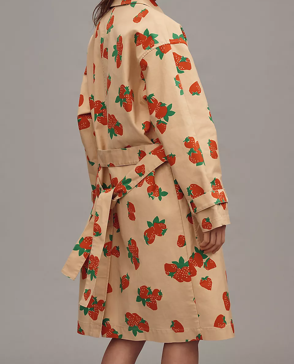 Strawberry Print Long Trench Coat