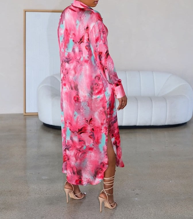 Tie-dyed transparent satin top + matching shorts