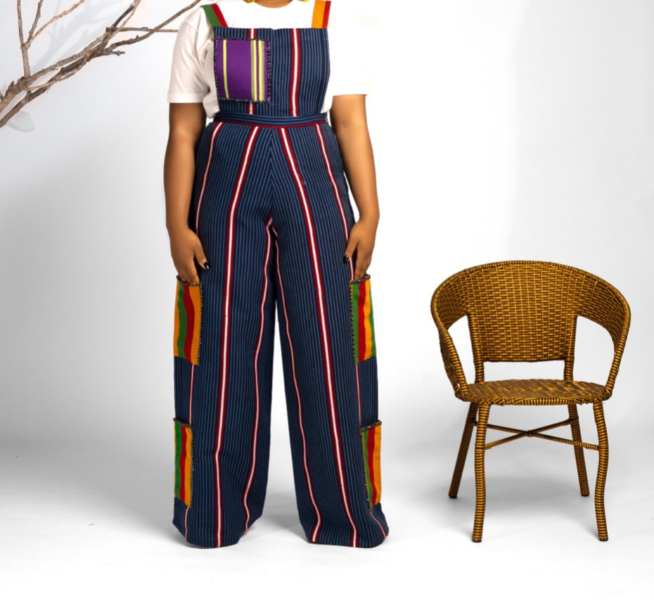 Panelled wide-leg cargo overalls