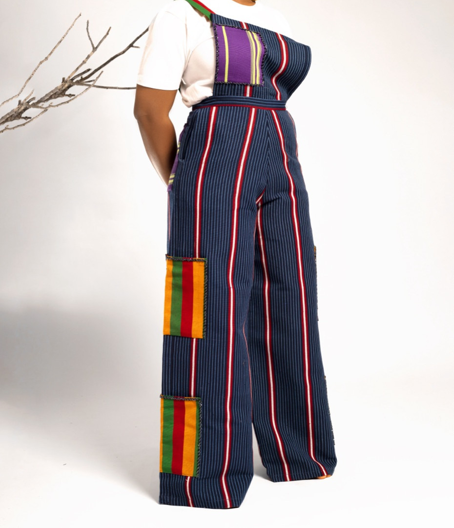 Panelled wide-leg cargo overalls