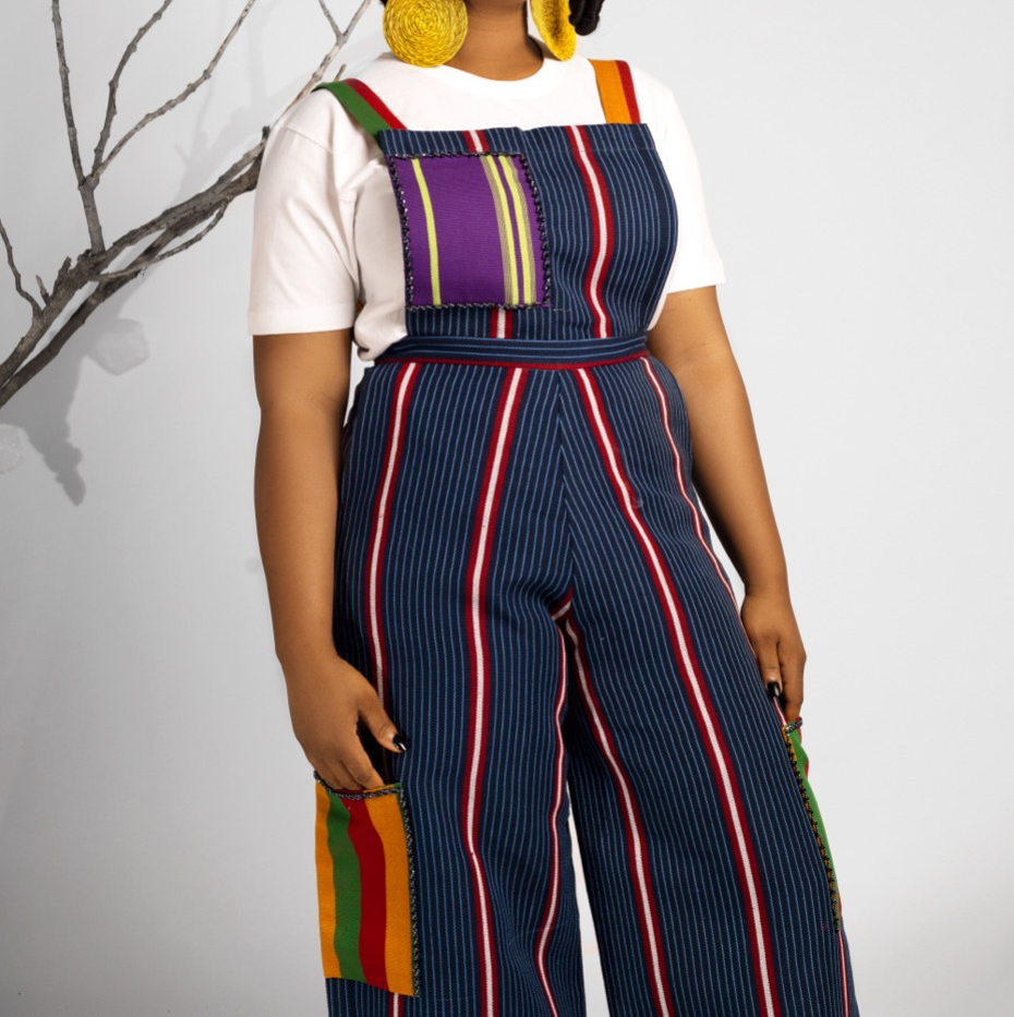 Panelled wide-leg cargo overalls