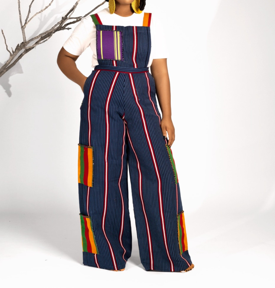 Panelled wide-leg cargo overalls