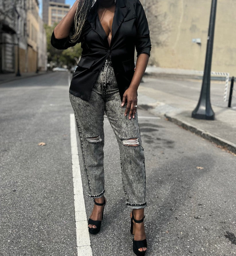 3D Pleated Floral Satin Blazer