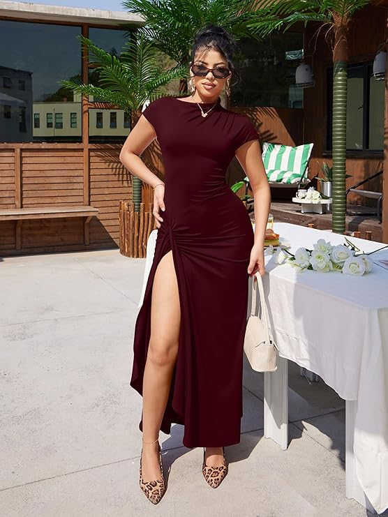 High slit solid color dress