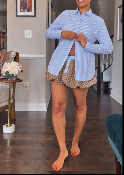 Striped shirt + bubble skirt set