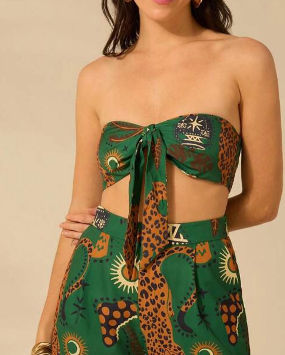 Tropical Leopard Colorblock Casual Straight Pants + Vest Set