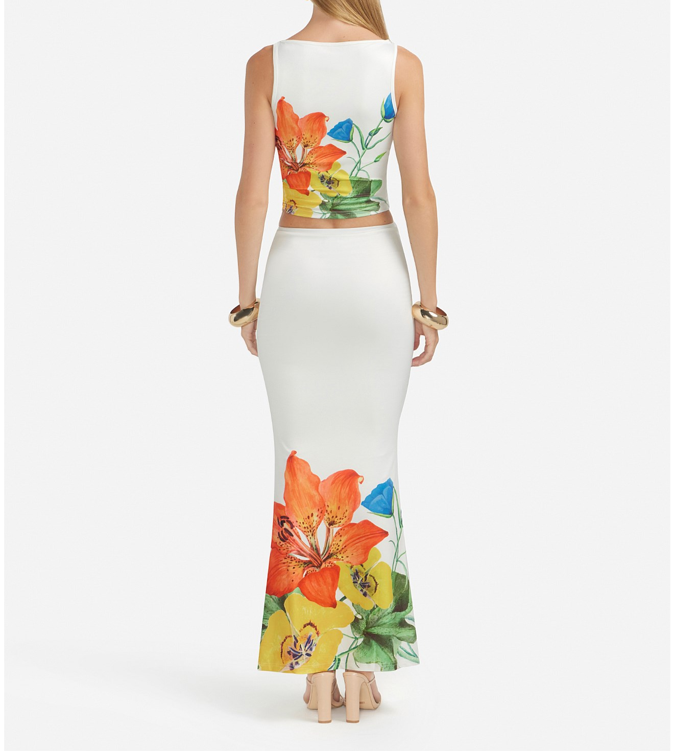 Women's 2 Piece Outfit Floral Crop Tank Tops High Waist Pencil Skirts Sets