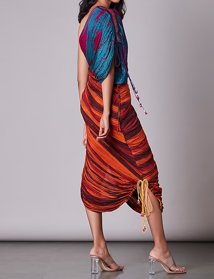 Printed Multicolor Pleated Irregular Dress