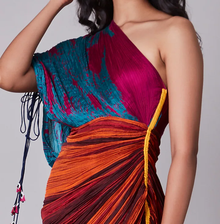 Printed Multicolor Pleated Irregular Dress