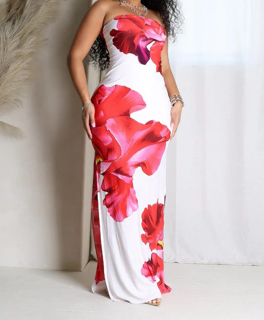 Floral Printed Tube Maxi Dress