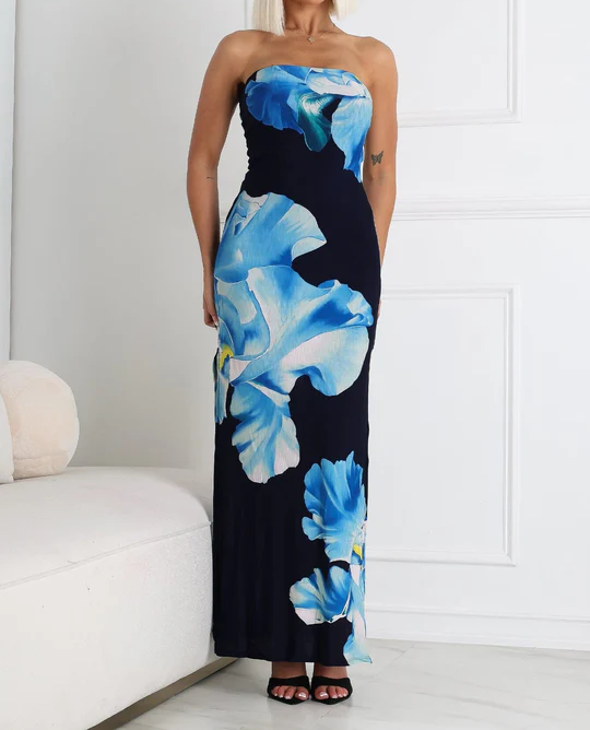 Floral Printed Tube Maxi Dress