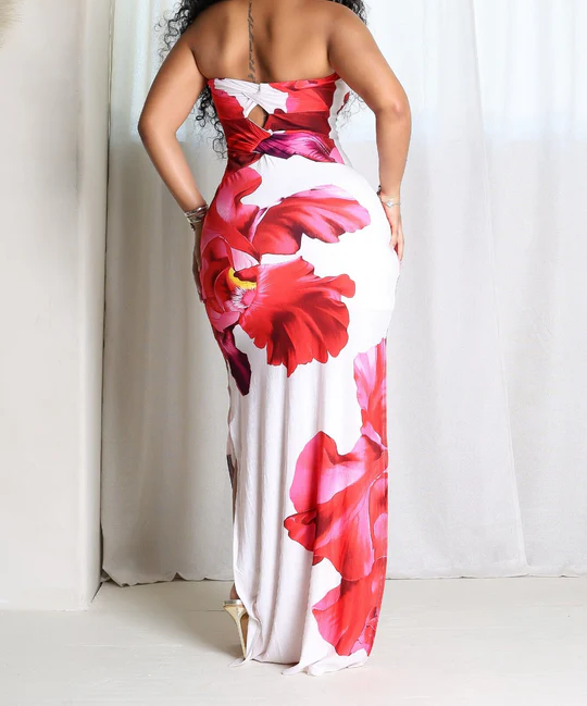 Floral Printed Tube Maxi Dress