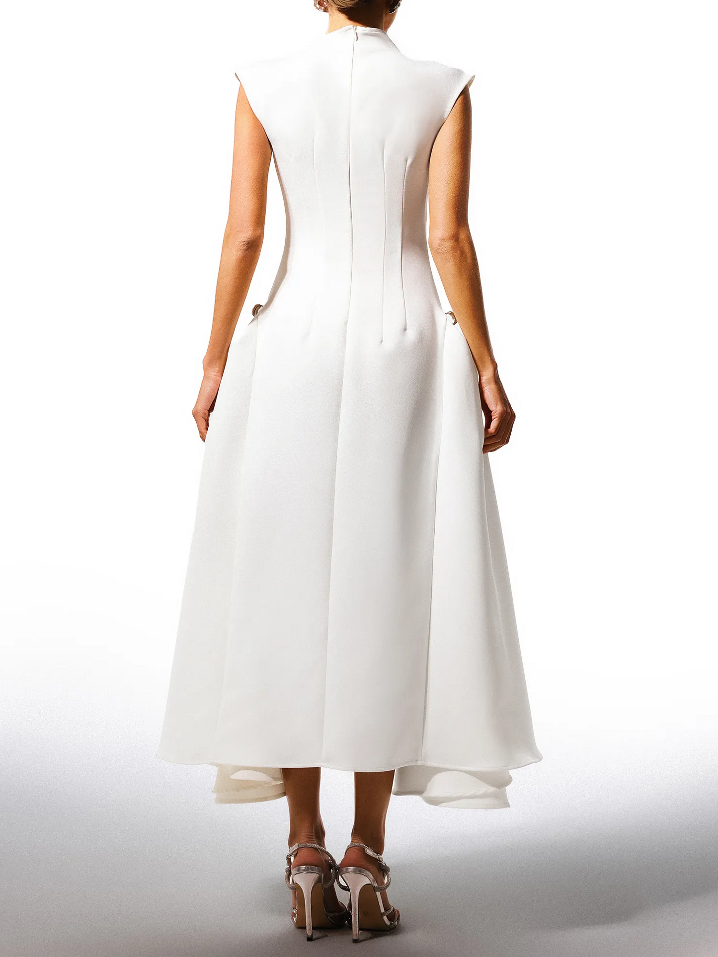 White Round Neck Sleeveless Irregular Hem Midi Dress
