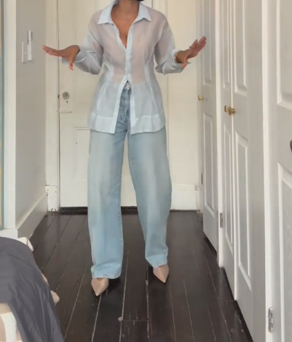 Blue organza waist shirt