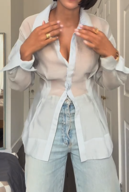 Blue organza waist shirt