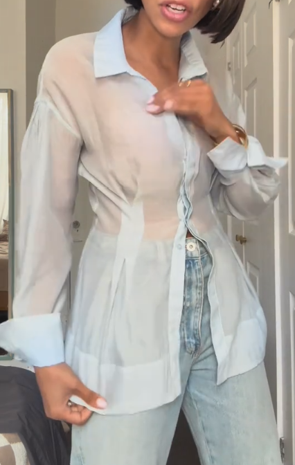 Blue organza waist shirt