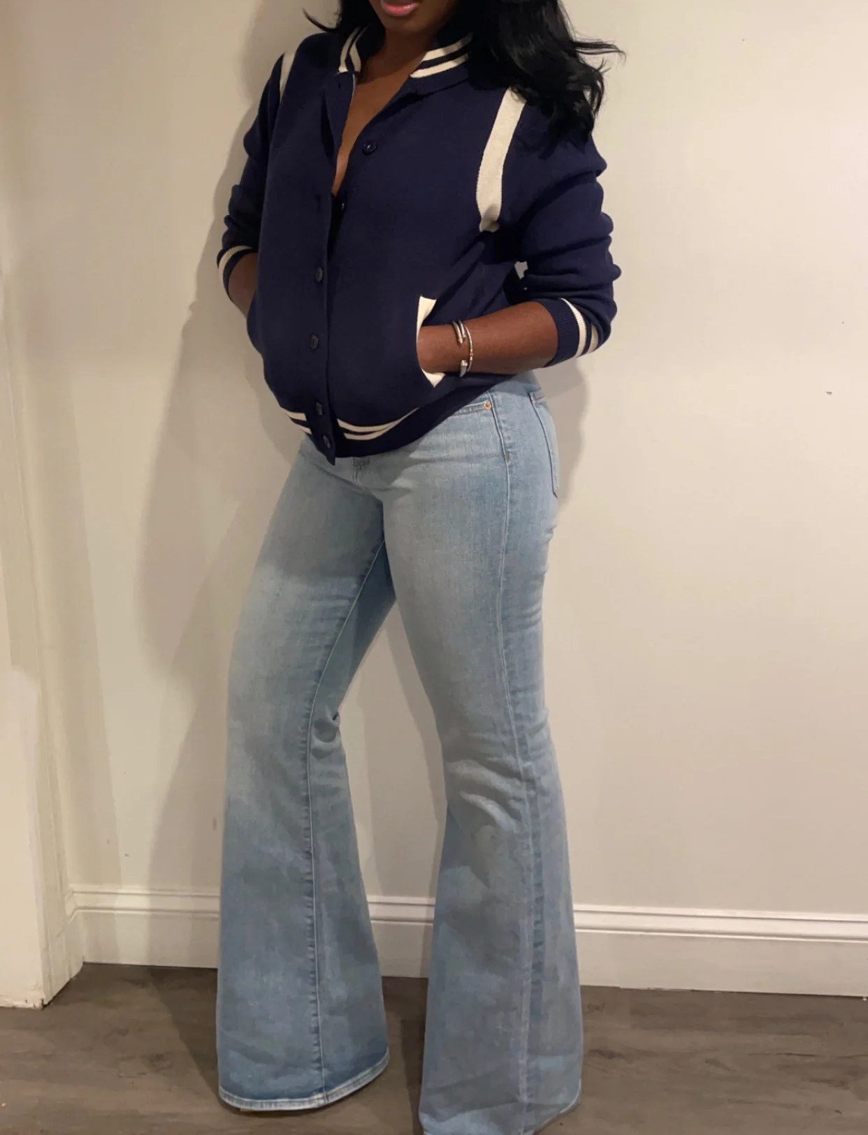 Knit button bomber jacket