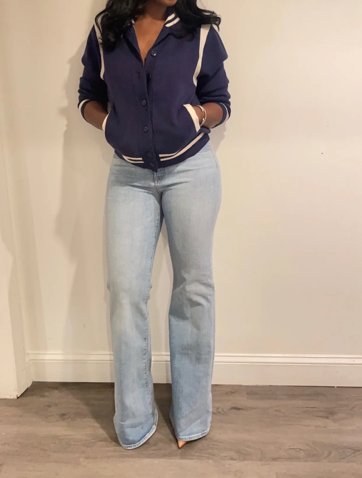 Knit button bomber jacket