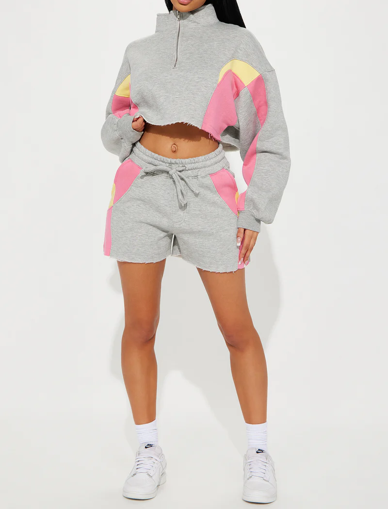 Casual Zipper Jacket + Shorts Set
