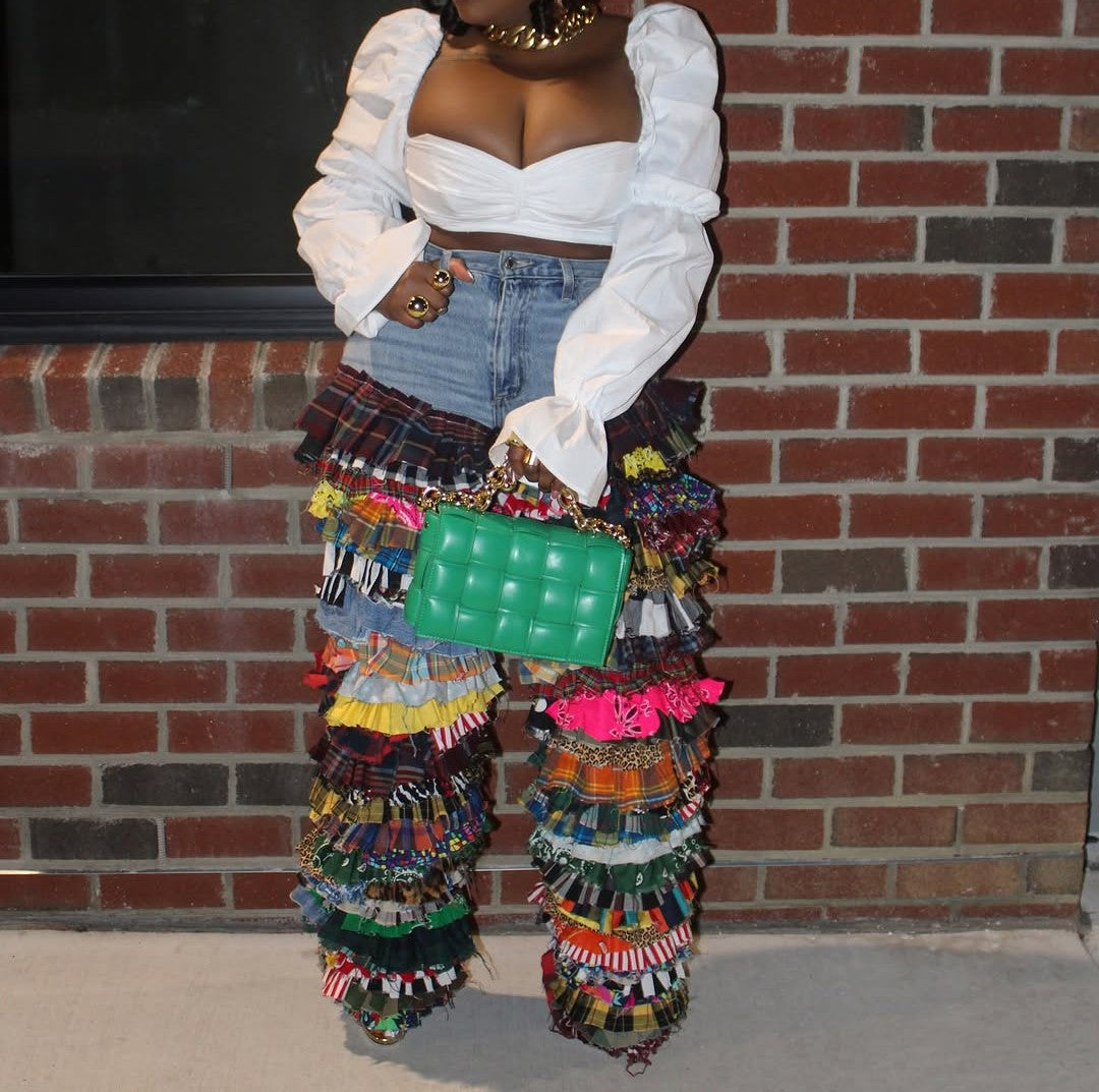 Niche design denim patchwork jeans