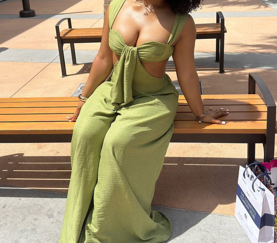 Green Cutout Wide Leg Jumpsuit