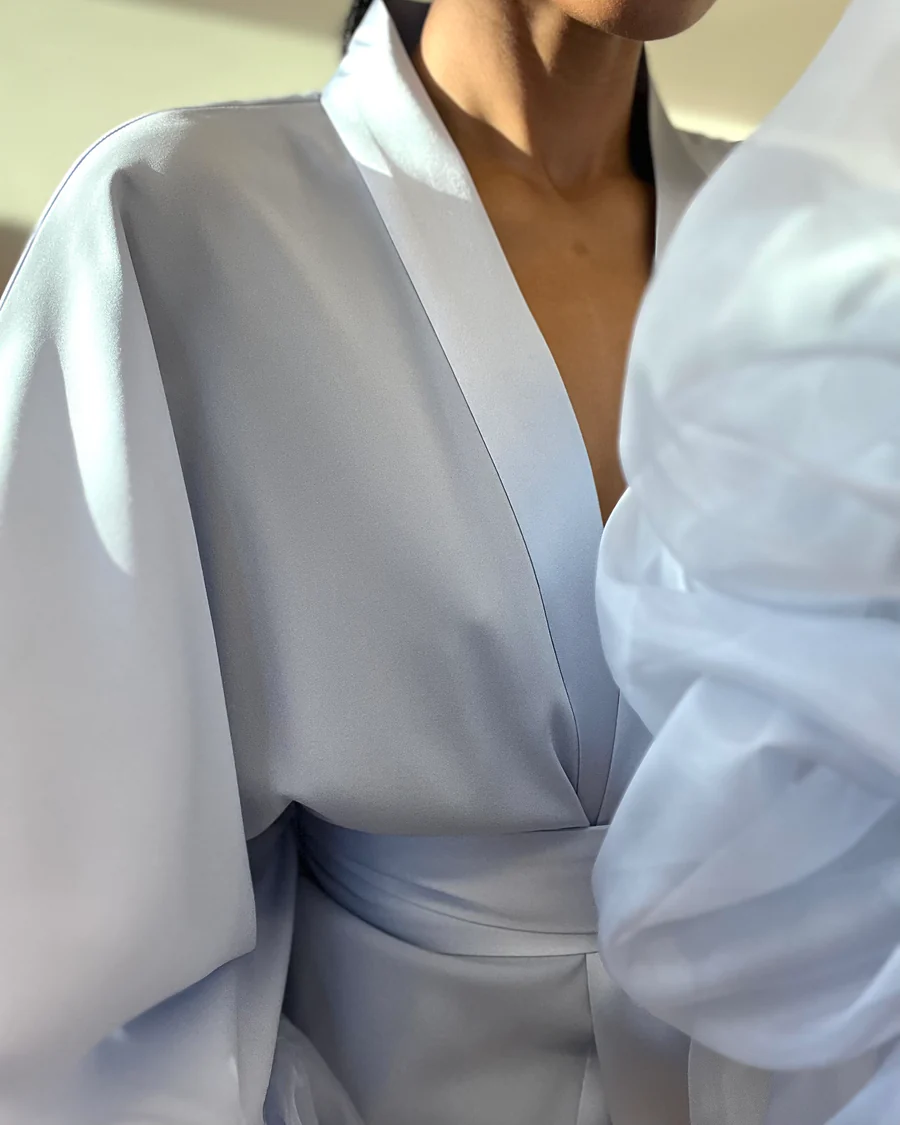 Lilac ice silk withered sleeves robe